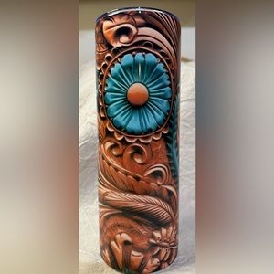 Leather tooled look 20oz handmade tumbler